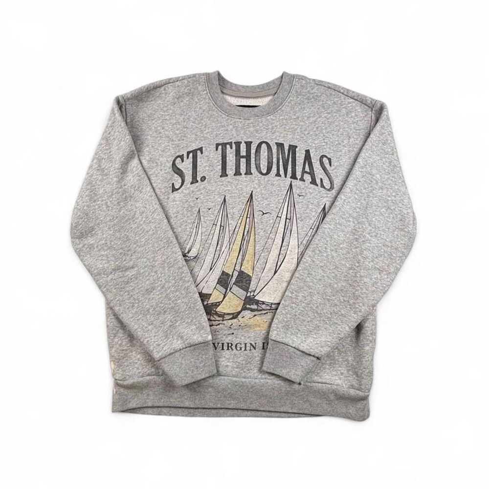 Hollister St. Thomas Virgin Islands Sailboat Sweatshirt Gray Women's Large - Picture 1 of 8